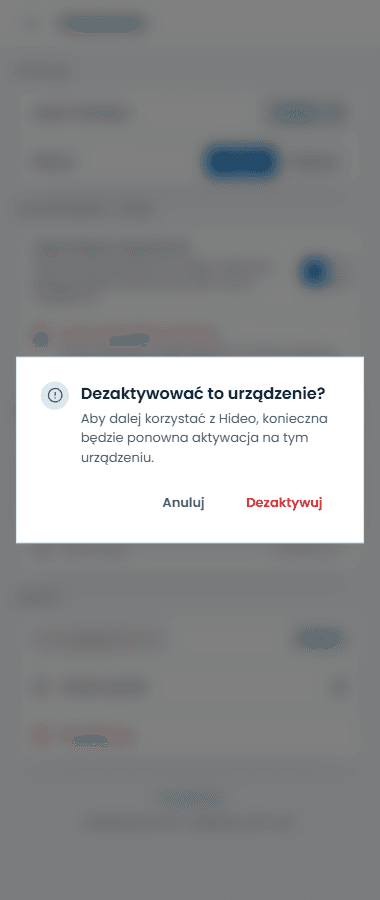 Potwierdzenie dezaktywacji urządzenia