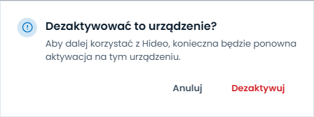 Potwierdzenie dezaktywacji urządzenia